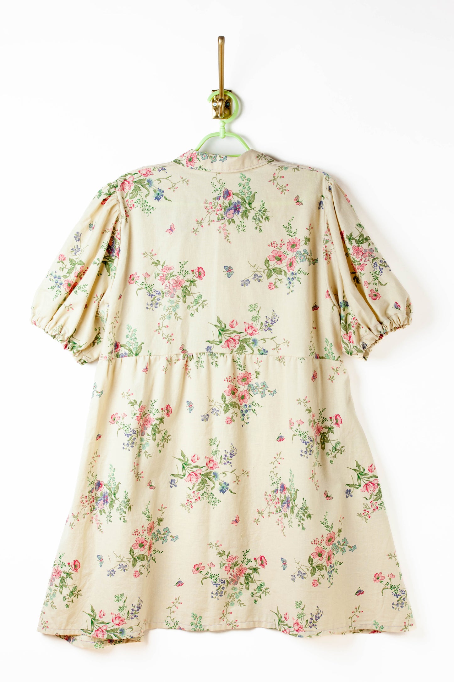 Robe coton beige fleurs et papillons XL