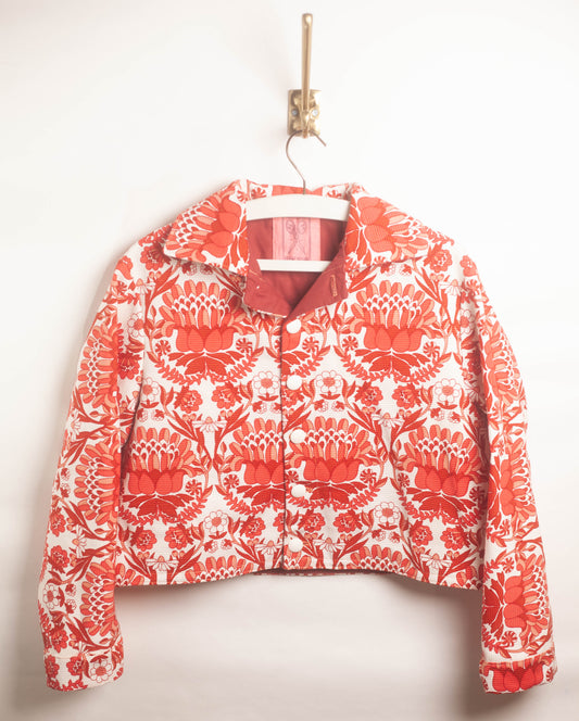 Veste tapisserie motif floral / art déco rouge et blanche