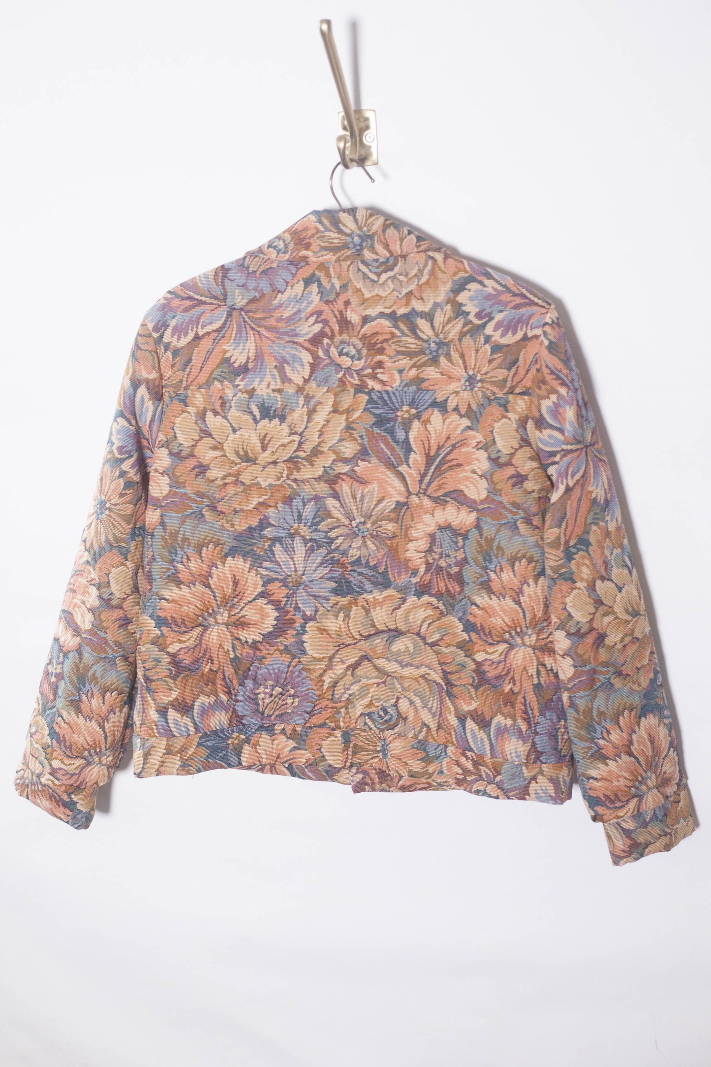 Veste tapisserie à fleurs bleu, beige et mauve