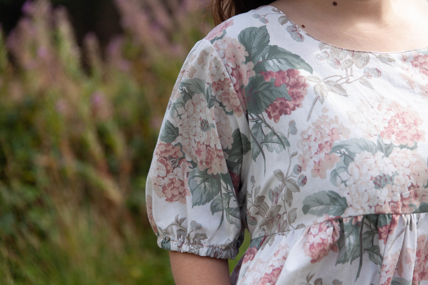 Robe coton blanche fleurs d'hortensia rose XL